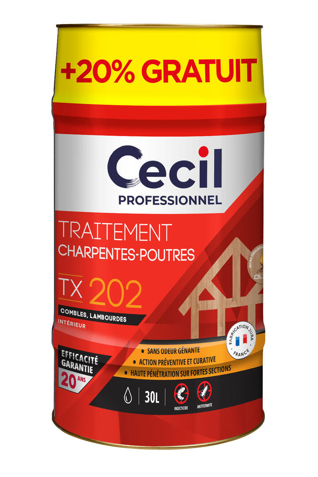 Traitement bois poutres et charpentes intérieures 25 L + 20 % gratuit TX202 - CECIL PRO