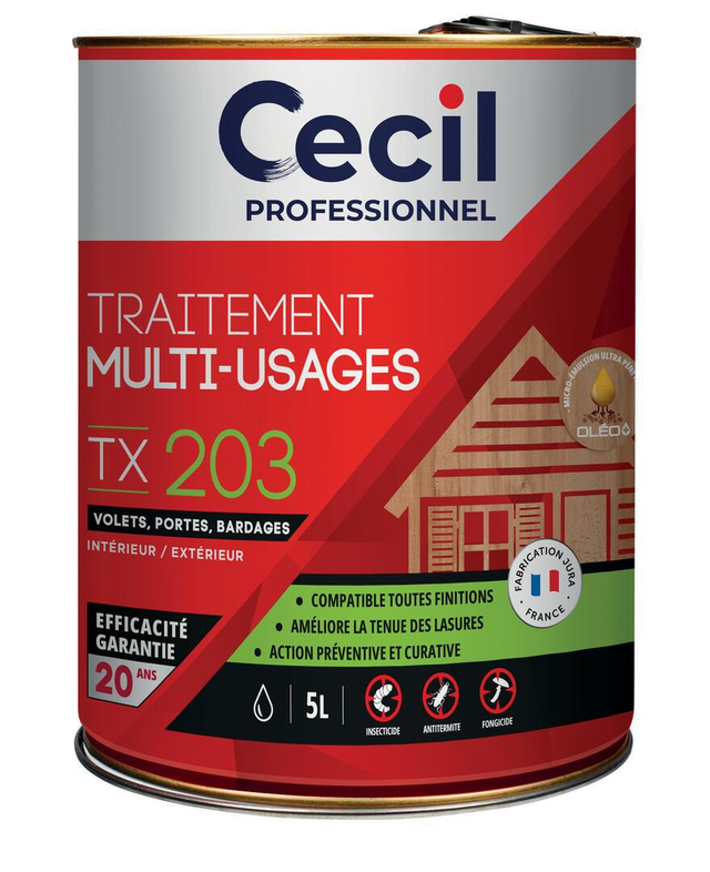 Traitement bois multi-usages volet porte bardage intérieur / extérieur 5 L TX203 - CECIL PRO