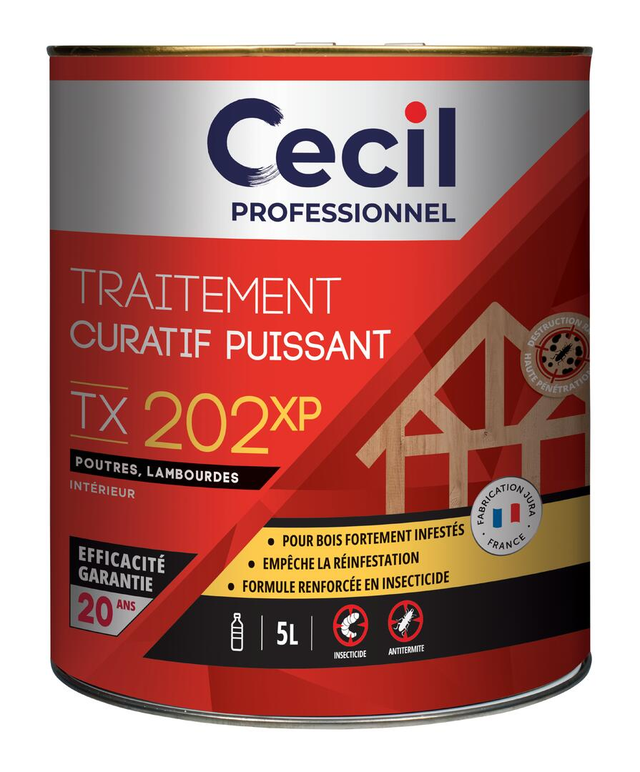 Traitement bois curatif poutres et lambourdes intérieures 5 L TX202XP - CECIL PRO