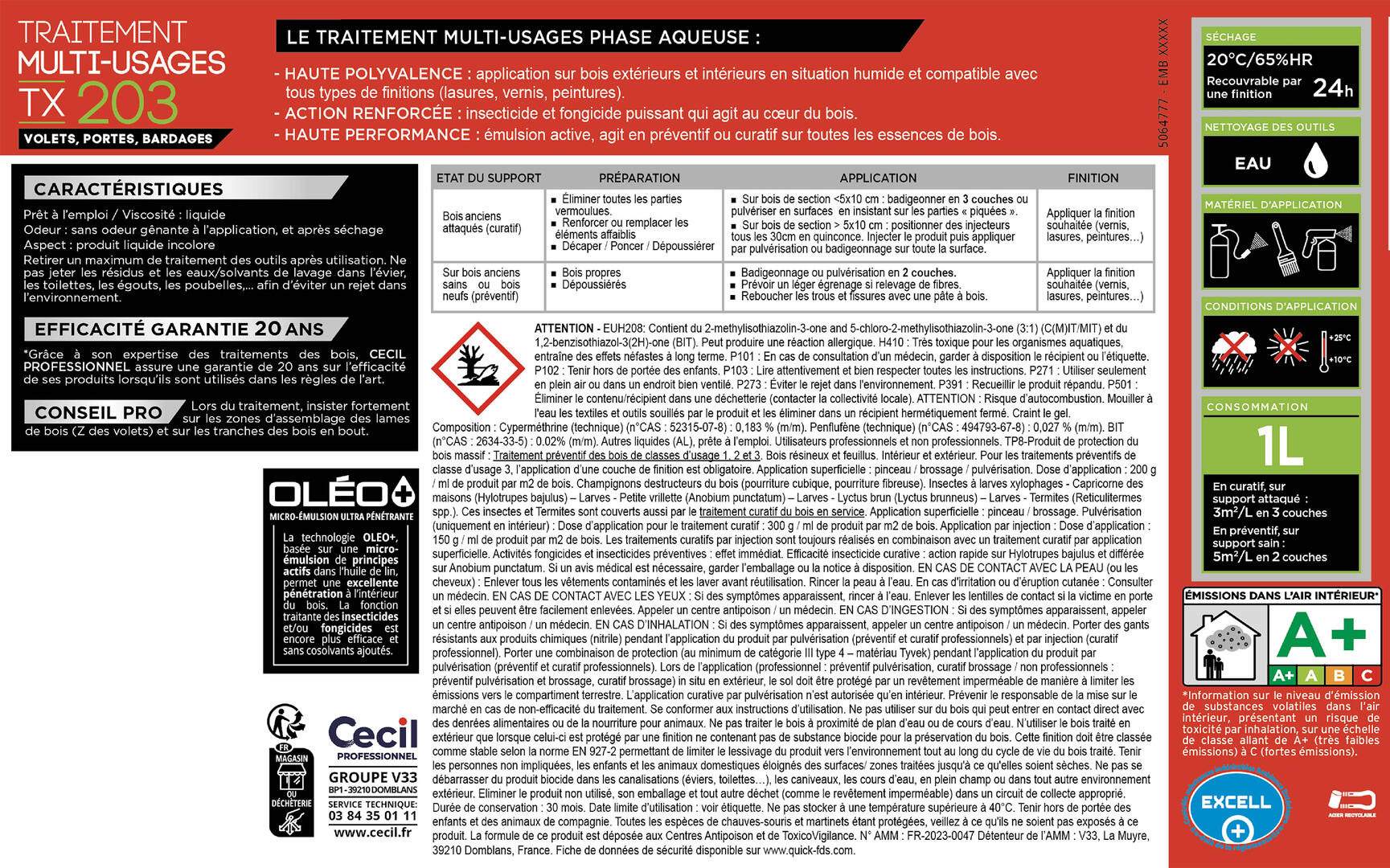 Traitement bois multi-usages volet porte bardage intérieur / extérieur 5 L TX203 - CECIL PRO - 3