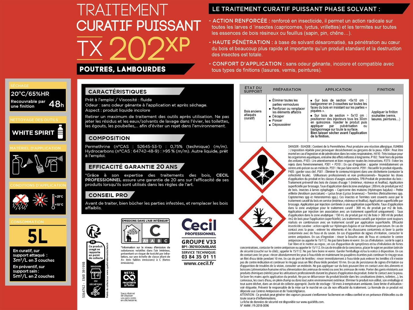 Traitement bois curatif poutres et lambourdes intérieures 5 L TX202XP - CECIL PRO - 2