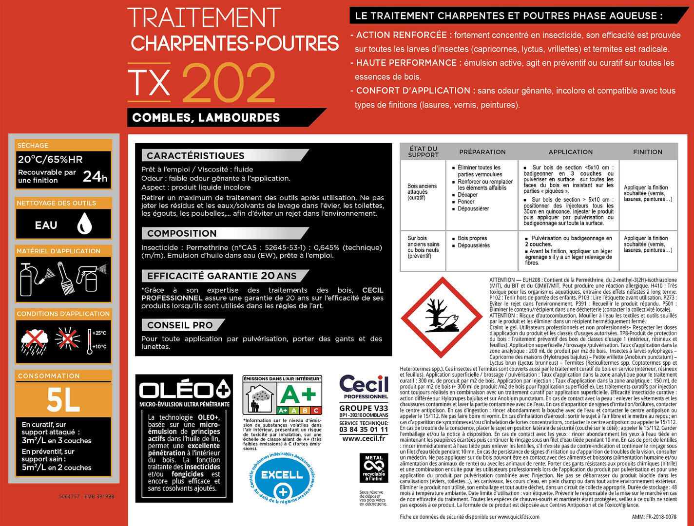 Traitement bois poutres et charpentes intérieures 5 L TX202 - CECIL PRO - 4