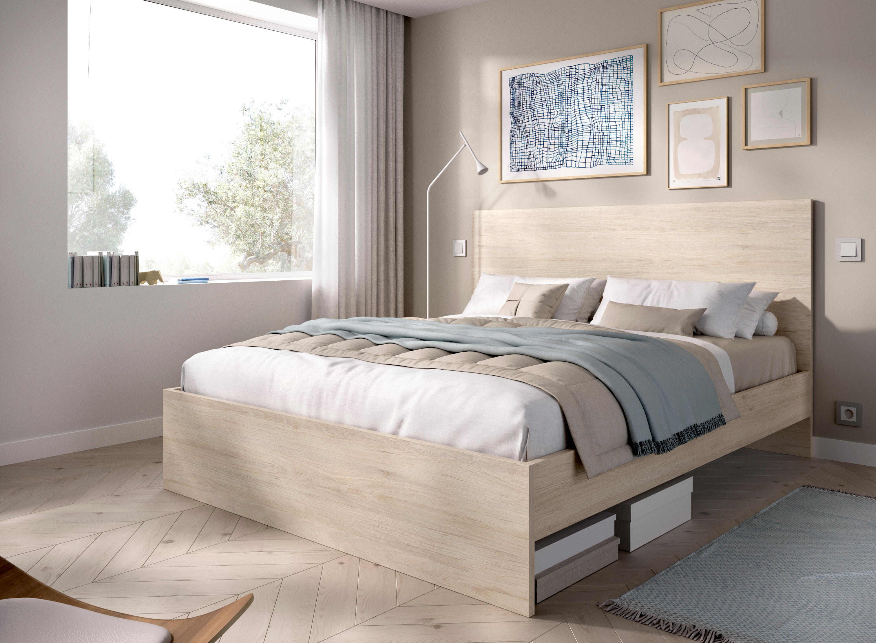 Estructura de cama lago de 146x100x195,5 cm de color natural