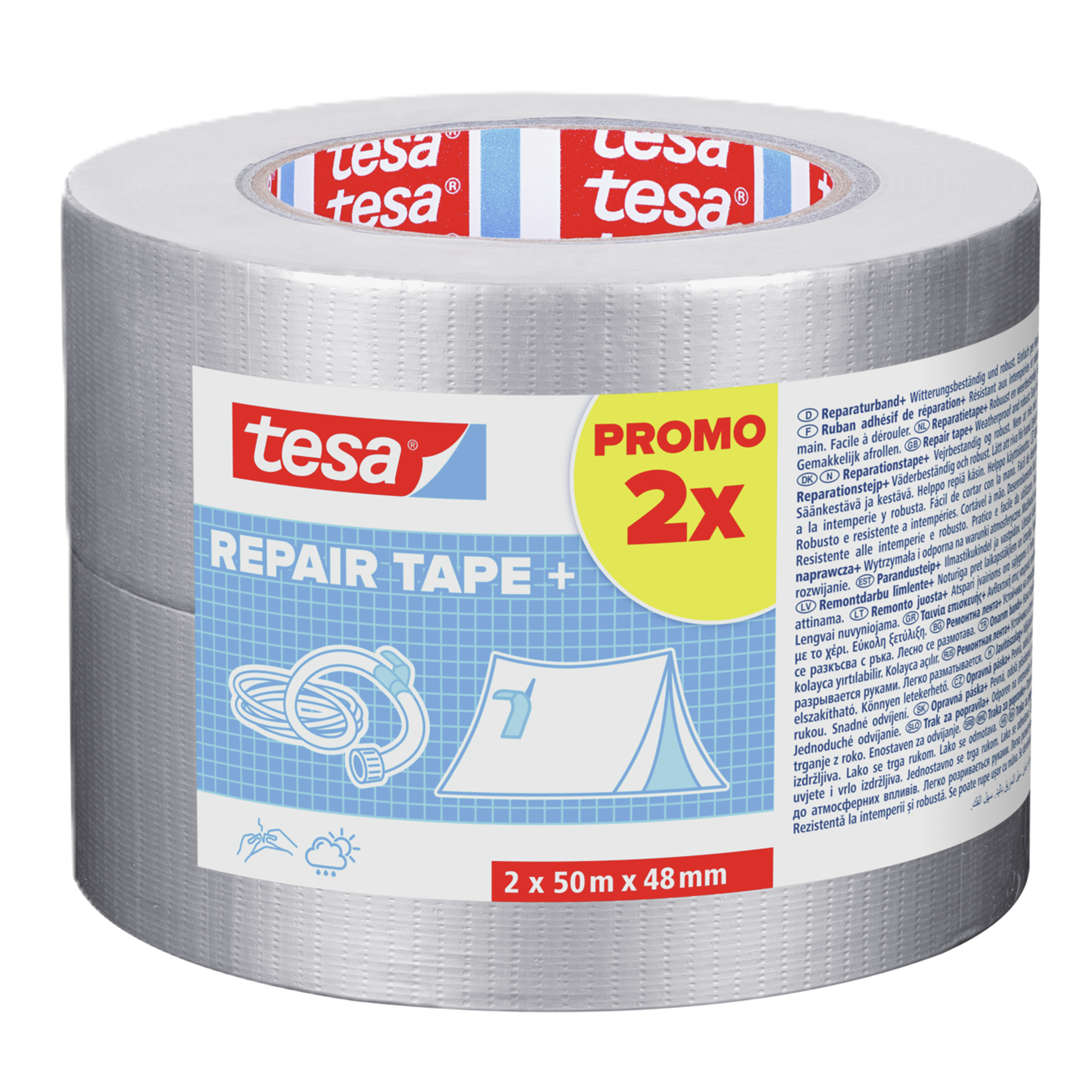 Taśma naprawcza Repair Tape + 2 szt. 48 mm x 50 m srebrna Tesa
