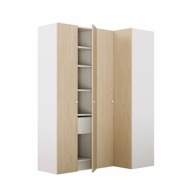 Armario rincón 4 puertas abatibles Riga Roble SPACEO Evo'M Blanco 174 / 96 x 230,4 x 56 cm (AnchoxAltoxFondo)