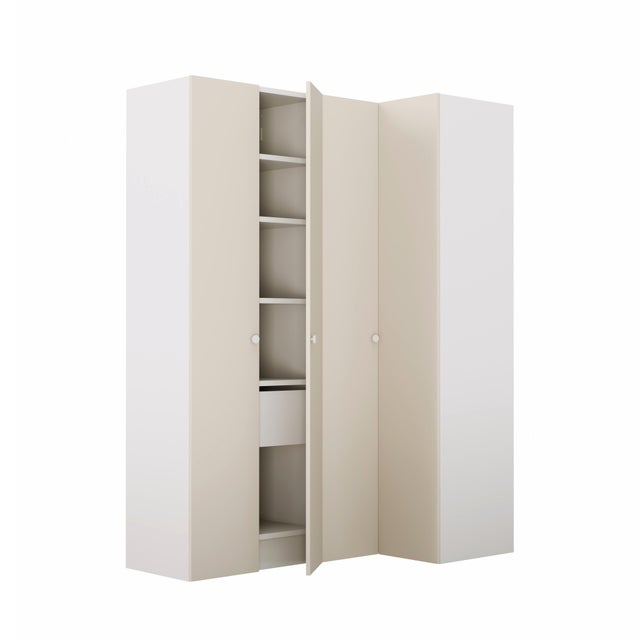 Armario rincón 4 puertas abatibles Vienne Lino SPACEO Evo'M Blanco 174 / 96 x 230,4 x 56 cm (AnchoxAltoxFondo)