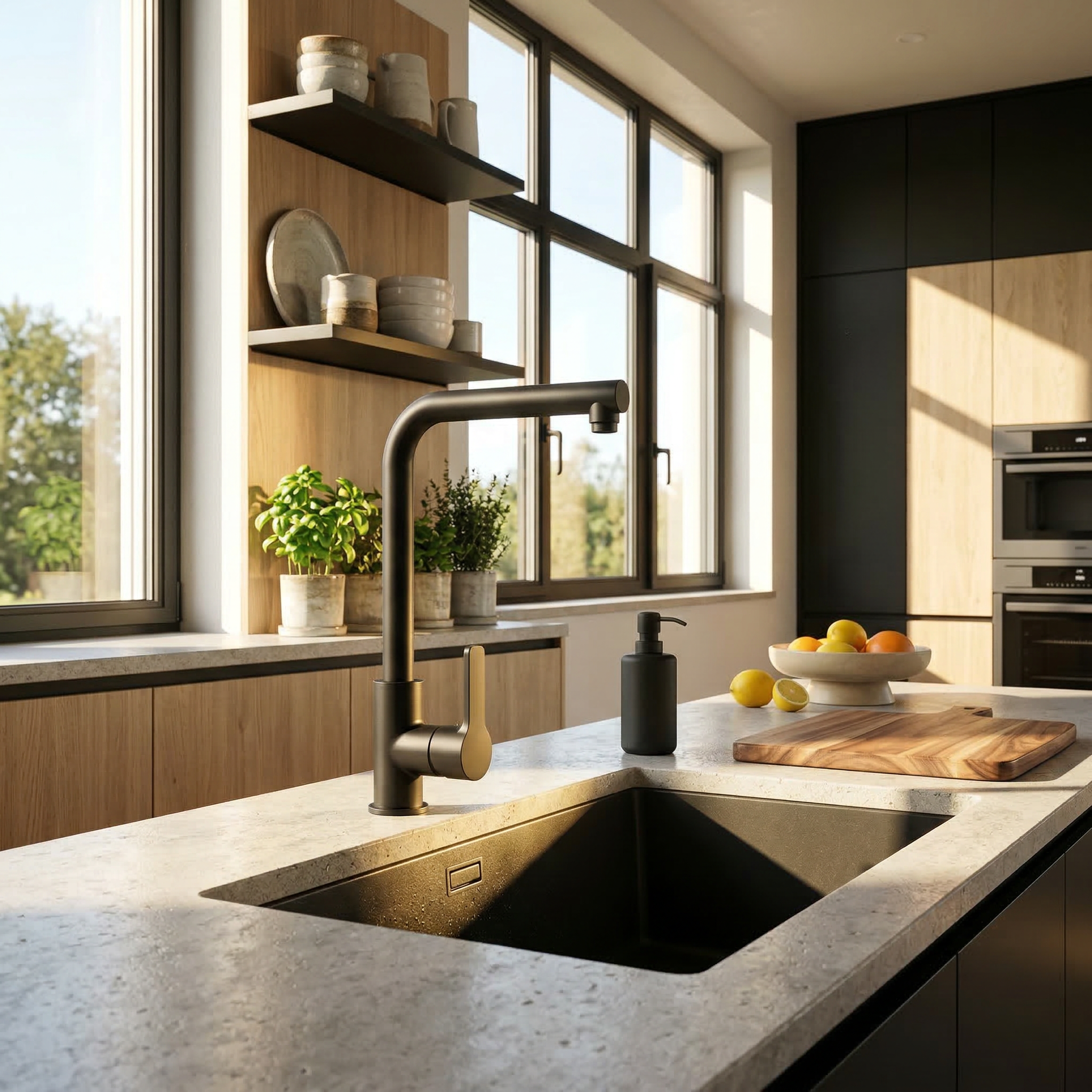 Mitigeur cuisine bec haut - Noir mat - Design - 3
