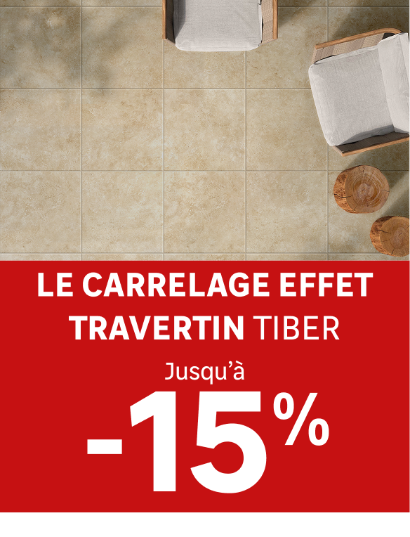 
Jusqu'à -15% sur le carrelage effet travertin TIBER