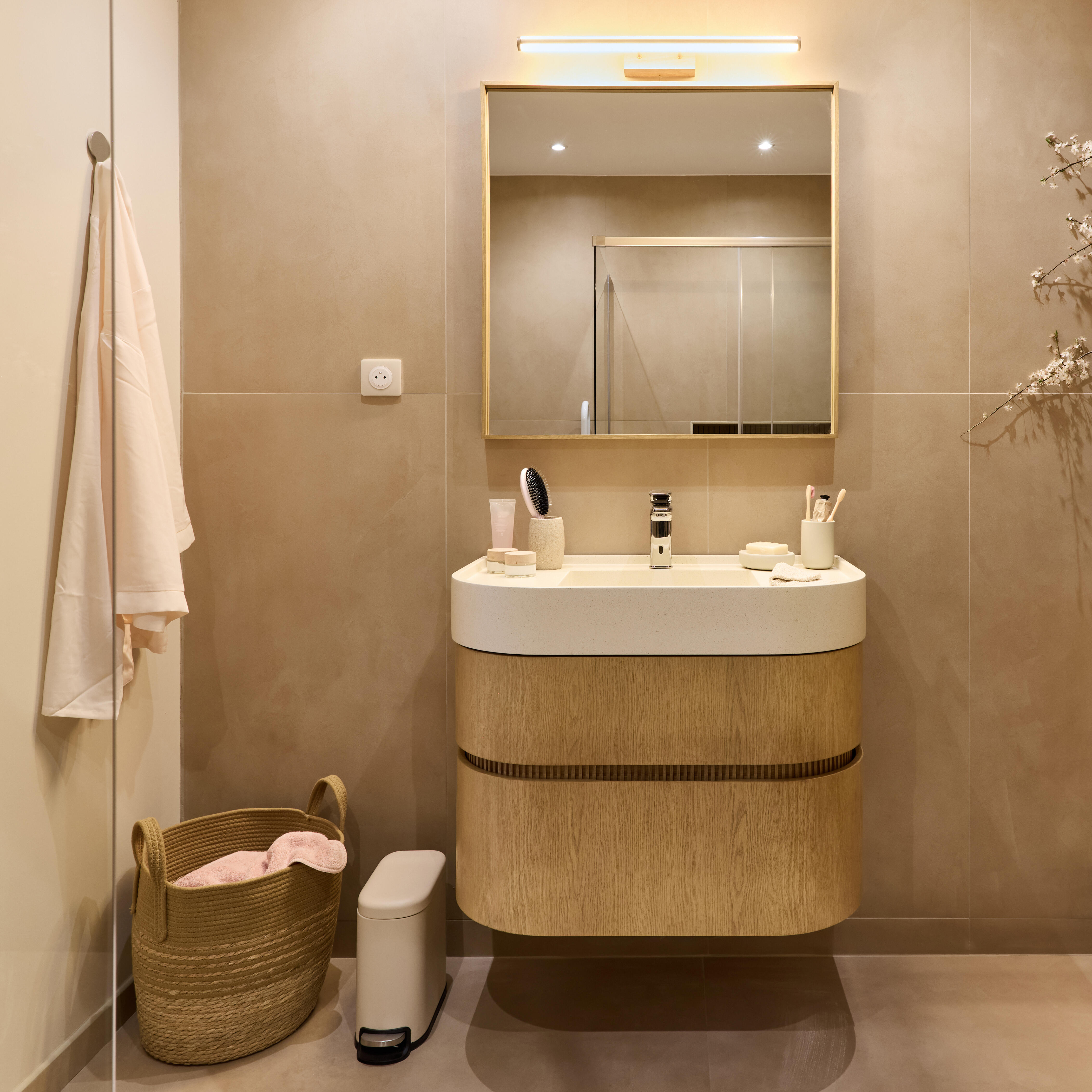 Poubelle de salle de bains 5L beige Remix SENSEA - 3