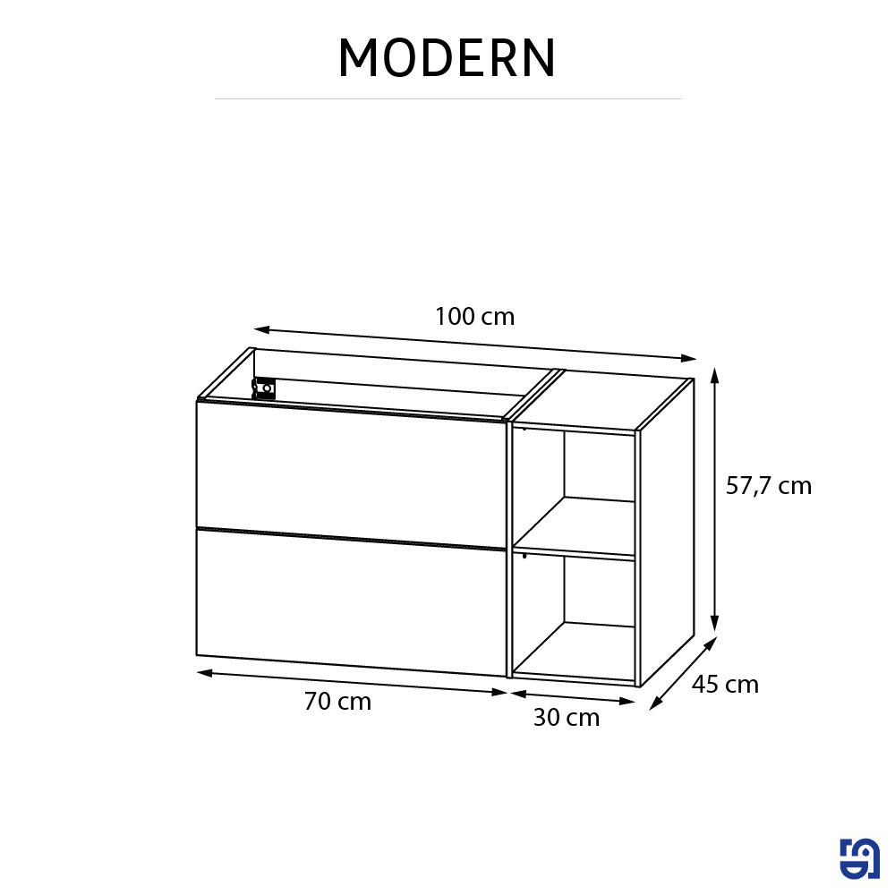 Mobile da bagno sospeso per lavabo Modern L 100 x H 70 x P 30 cm miele, 2 cassetti Modern - 4