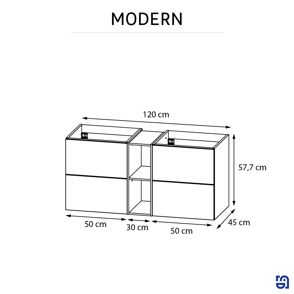 Móvel casa de banho 120 cm 4 gavetas branco mate e  nogueira Sensea Modern - 7