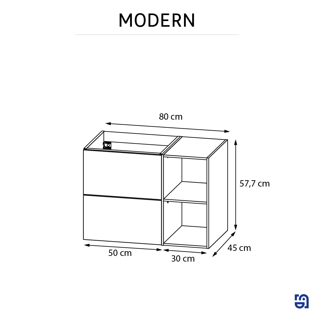 Mobile da bagno sospeso sotto lavabo L 80 x H 55 x P 45 cm bianco laminato opaco, 2 cassetti SENSEA Modern - 6