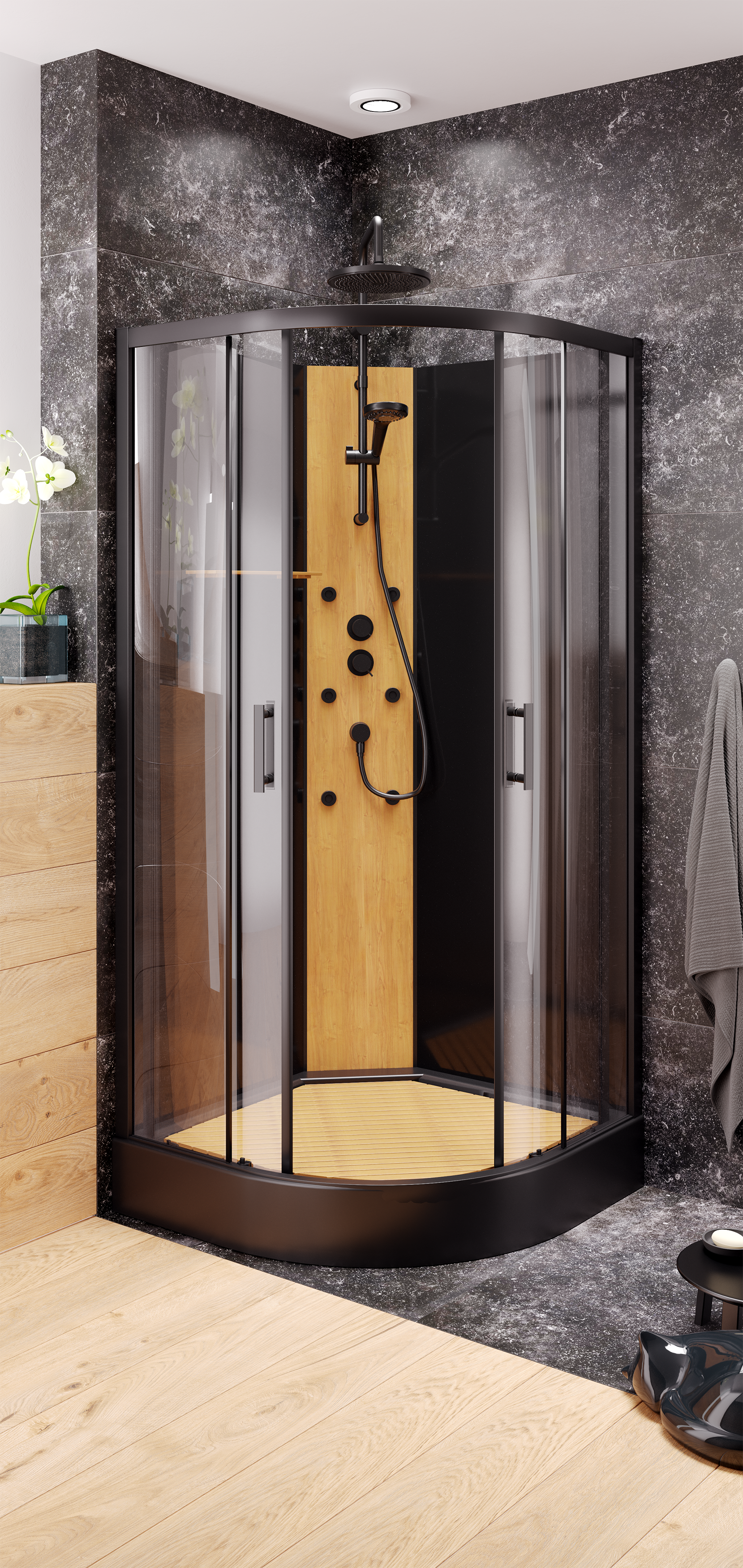 Kabina z hydromasażem WOOD 90x90x225 cm czarny mat SAVANA - 3