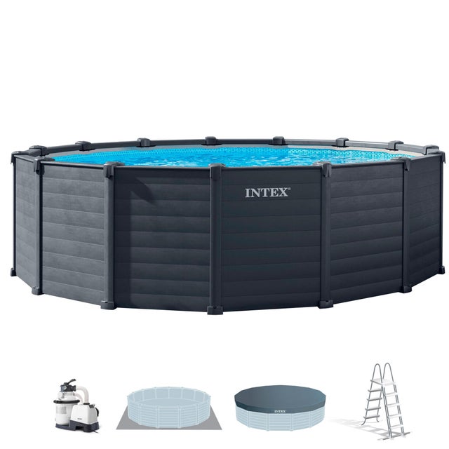 Piscina elevada de PVC negra redonda 4.78x4.78x1.24 m con depuradora de arena y escalera de seguridad INTEX