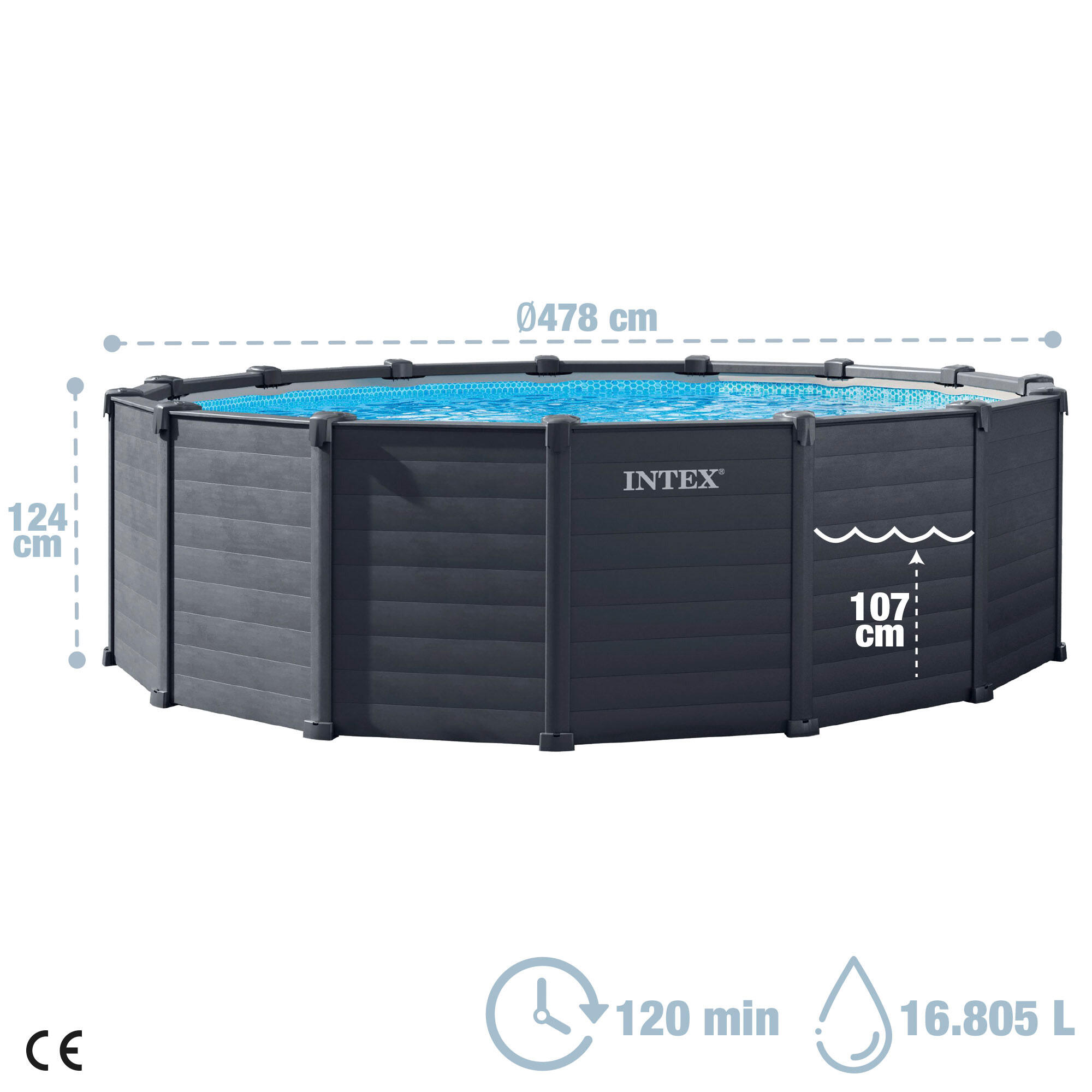 Piscina elevada de PVC negra redonda 4.78x4.78x1.24 m con depuradora de arena y escalera de seguridad INTEX - 2