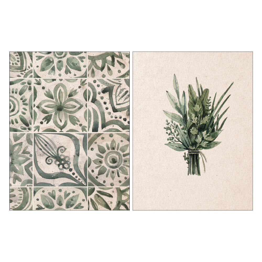 2 Láminas Botánica rectangular de 30 x 40 cm. Papel Special Secret tonos verdes y cremas - 8