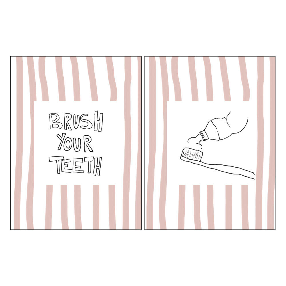 2 Láminas Objetos rectangular de 30 x 40 cm. Papel Brush Your Teeth rosa y blanco - 7