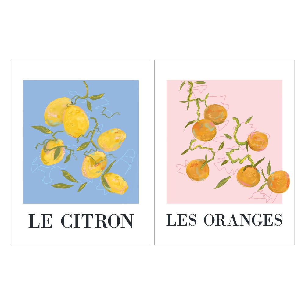 2 Láminas Botánico rectangular de 30 x 40 cm. Papel Fruits Mediterranees amarillo rosa azul y naranja - 8