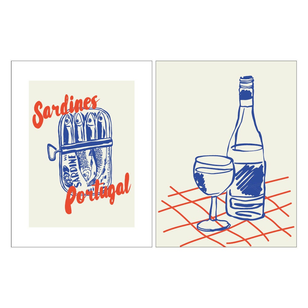2 Láminas Comida y bebida rectangular de 30 x 40 cm. Papel Sardinas Portugal azules y rojos - 7