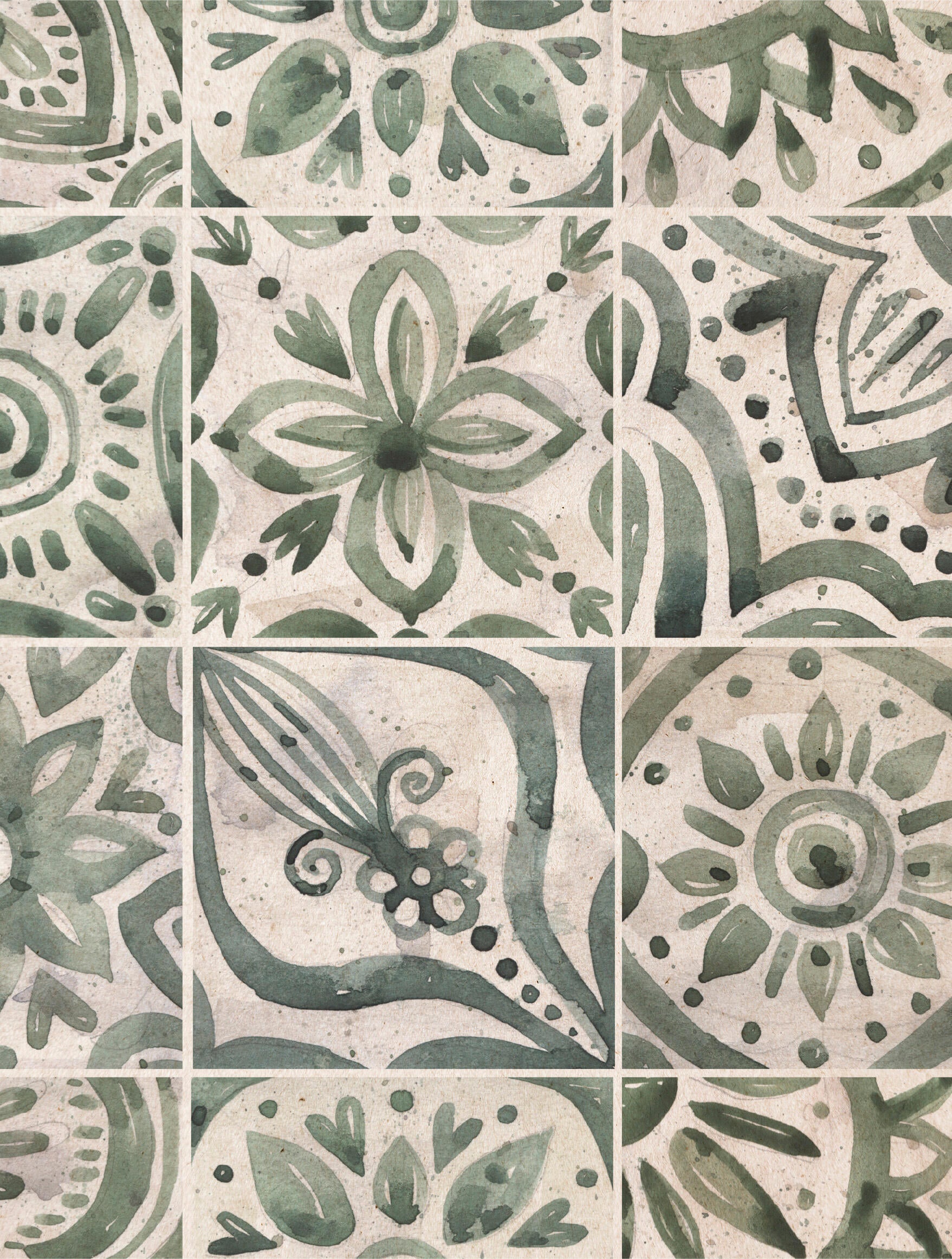 2 Láminas Botánica rectangular de 30 x 40 cm. Papel Special Secret tonos verdes y cremas - 2
