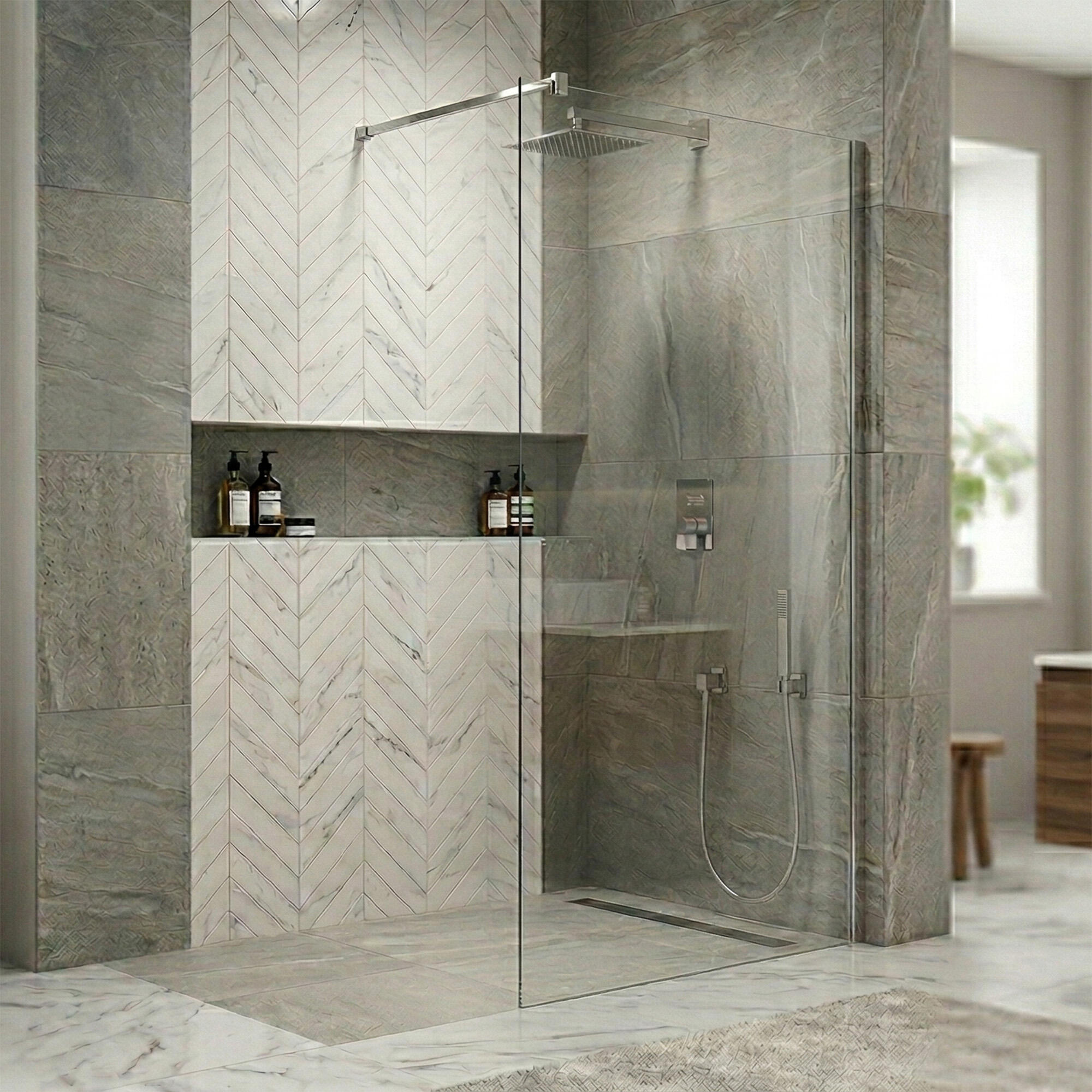 Paroi de douche fixe à l'italienne chromée L.70 x H.200 cm verre trempé transparent Ep.8 mm - Antibes - 3