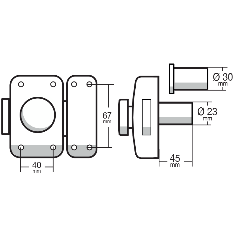 Verrou bouton / cylindre THIRARD Transit 2, L.45 mm ent.fix. 38  l.60 x h.90 mm - 4