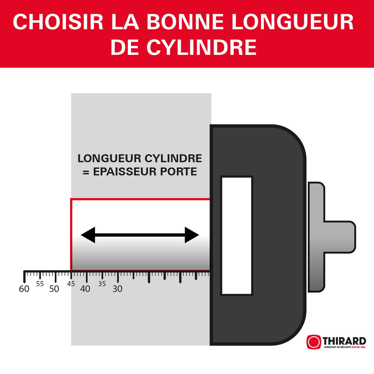 Verrou bouton / cylindre THIRARD Transit 2, L.45 mm ent.fix. 38  l.60 x h.90 mm - 6