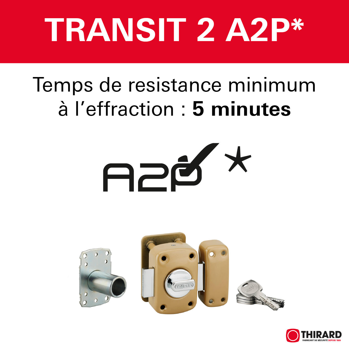 Verrou bouton / cylindre THIRARD Transit 2, L.45 mm ent.fix. 38  l.60 x h.90 mm - 8