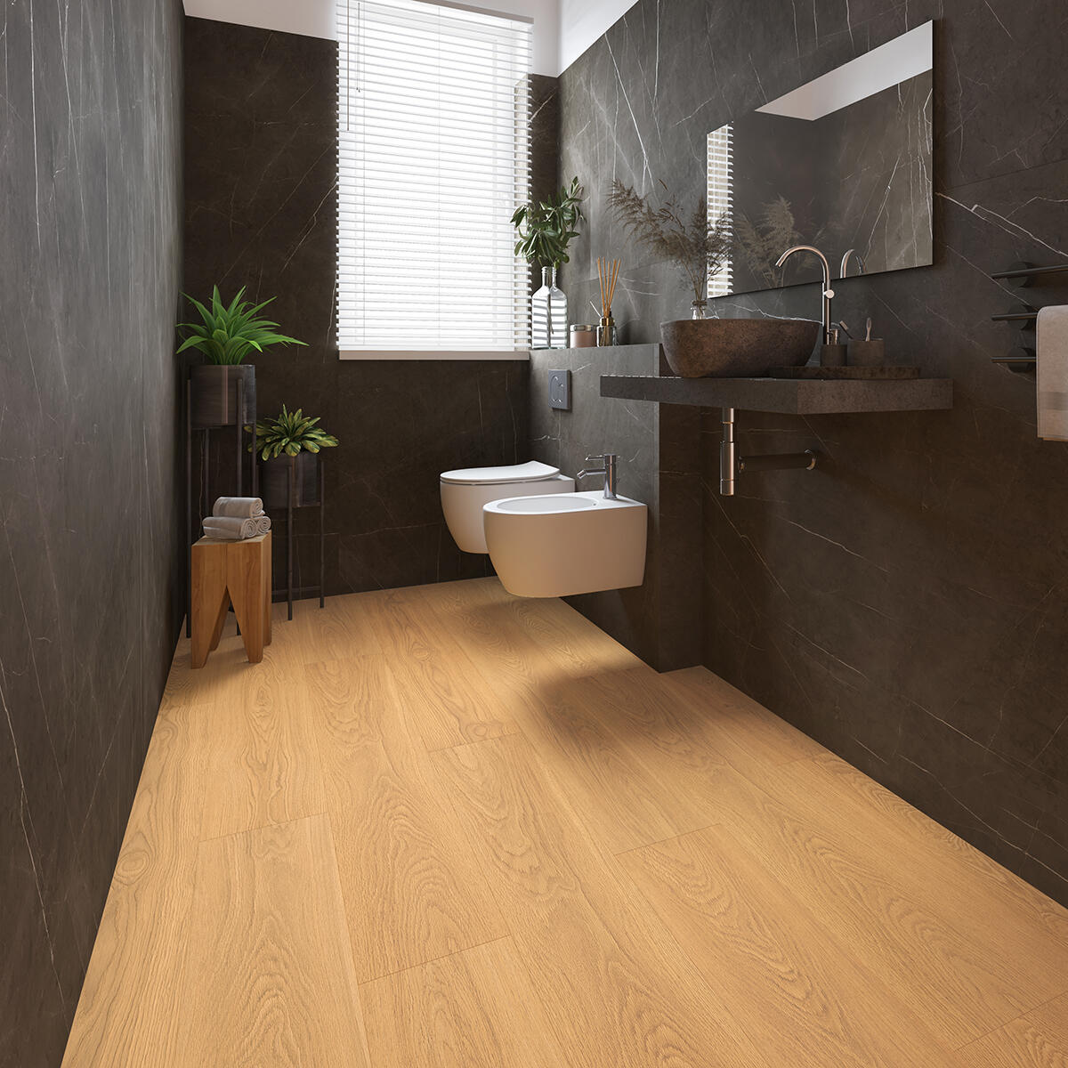 Pavimento laminato effetto legno giallo, resistente all'acqua, AC4 classe 32, sp. 8 mm, ARTENS Taranis, 2.22 m² - 2