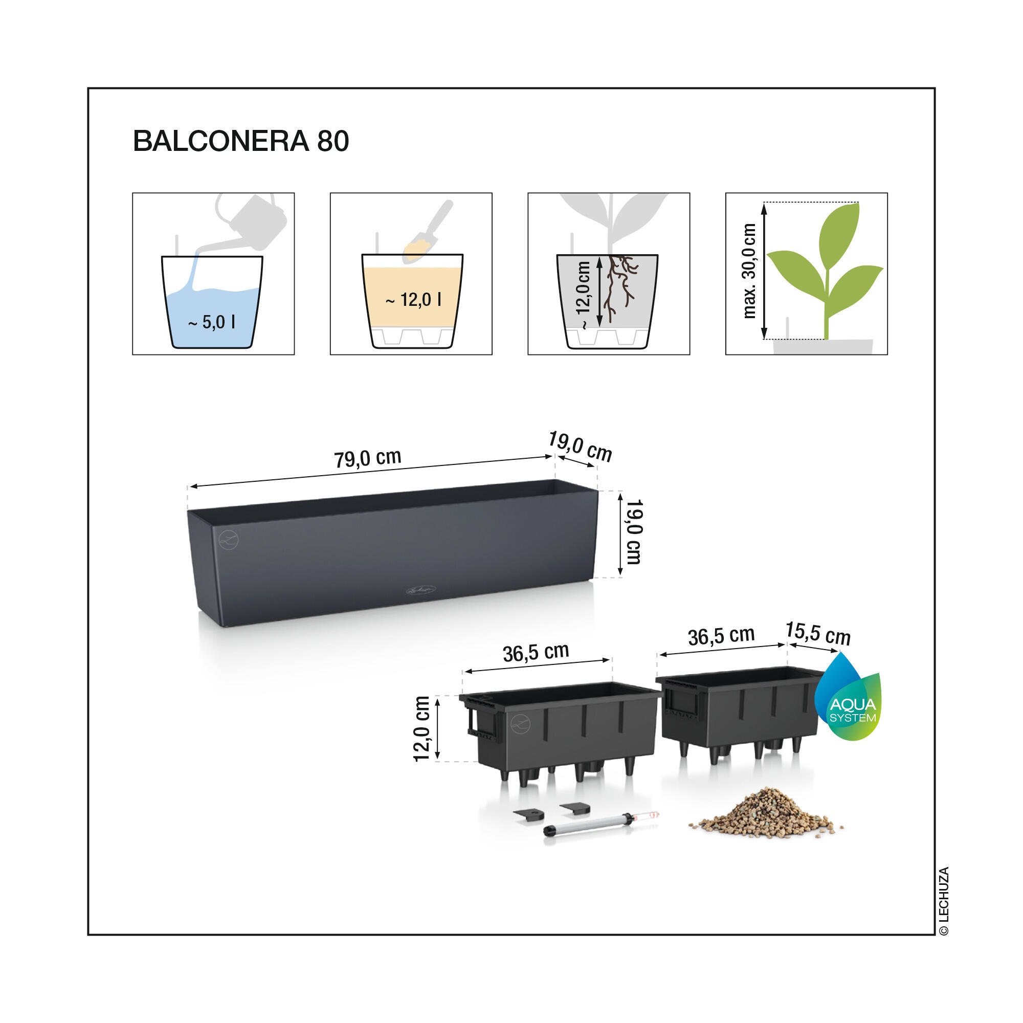 Fioriera autoirrigante Color LECHUZA in polipropilene grigio H 19 x L 80 x P 19 cm - 7