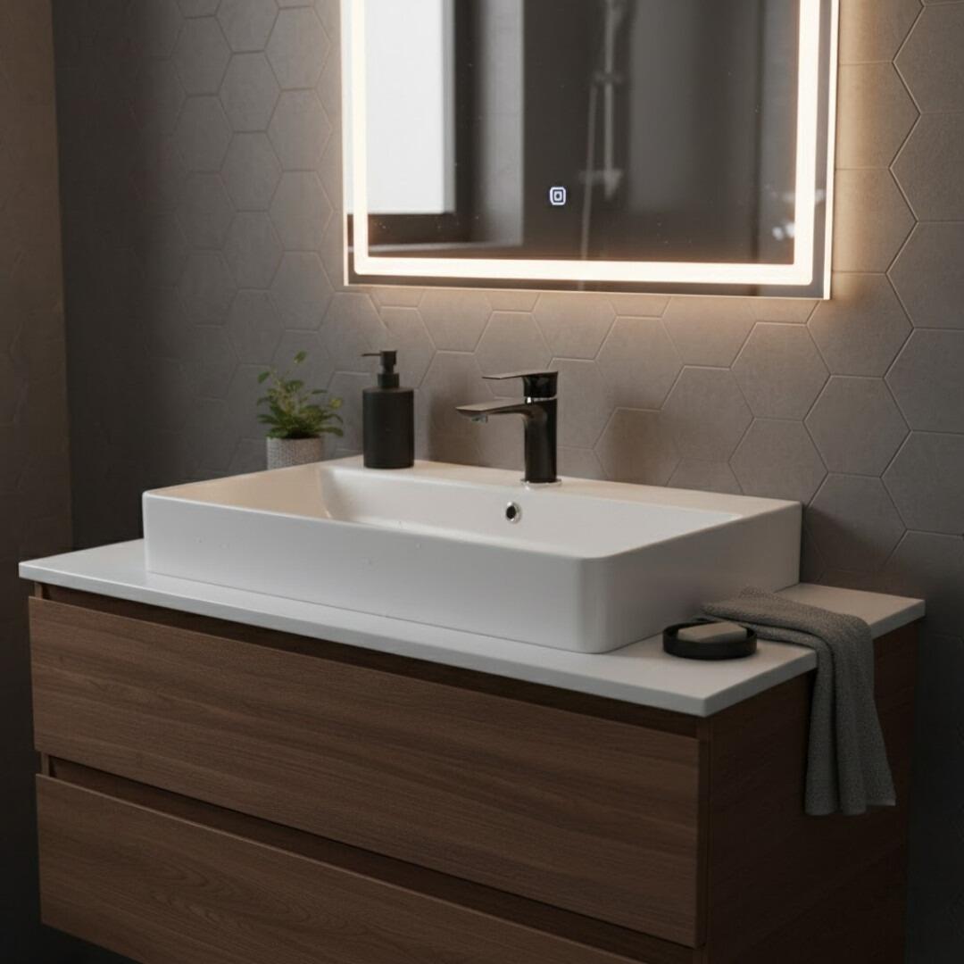 Mitigeur lavabo bec médium - Noir et chromé - Lover - 3