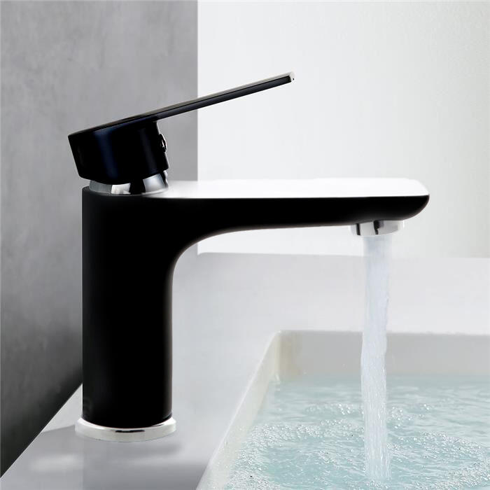 Mitigeur lavabo bec médium - Noir et chromé - Lover - 5