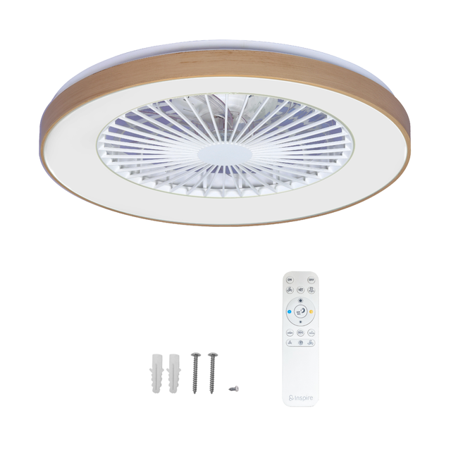 Ventoinha de teto com lâmpada silenciosa D58 7650 Lm CCT RGB regulável madeira Estepa Inspire
