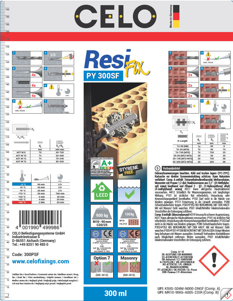ANCLAJE QUIMICO POLIESTER SIN ESTIRENO RESIFIX 300ML CELO - 2