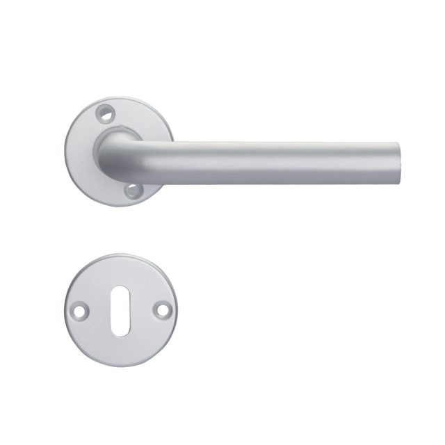 Maniglia su rosetta con bocchetta tonda Maia in alluminio argento opaco