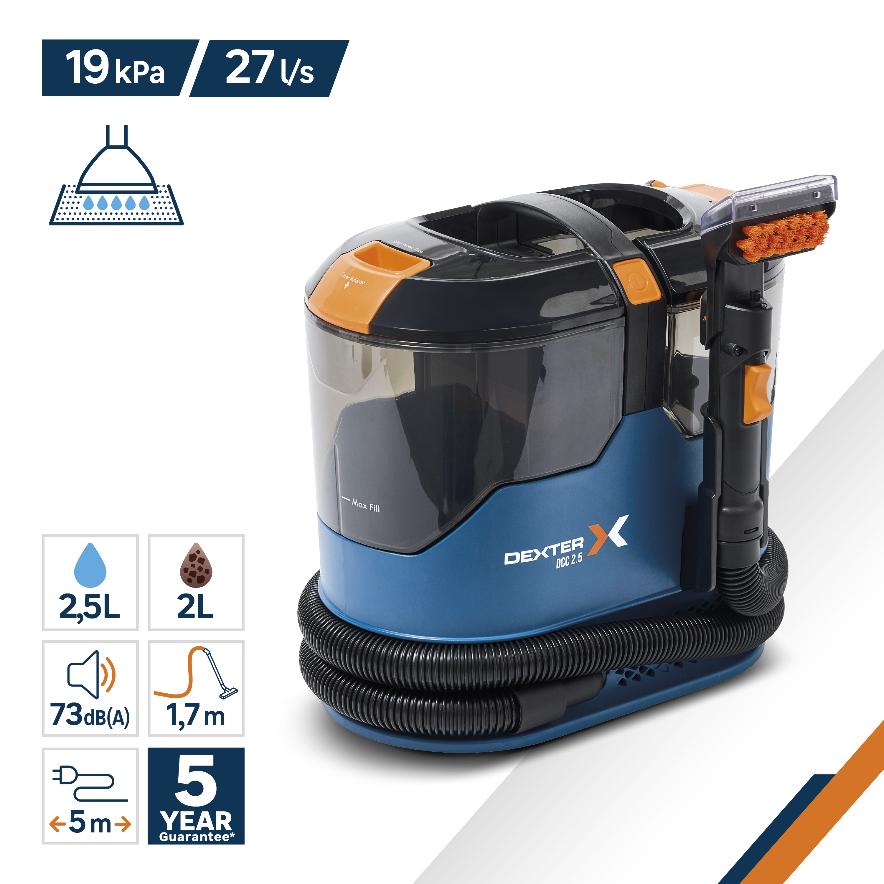 Aspirador de limpeza de estofos 900 W 2,5L Dexter DCC2.5 - 2