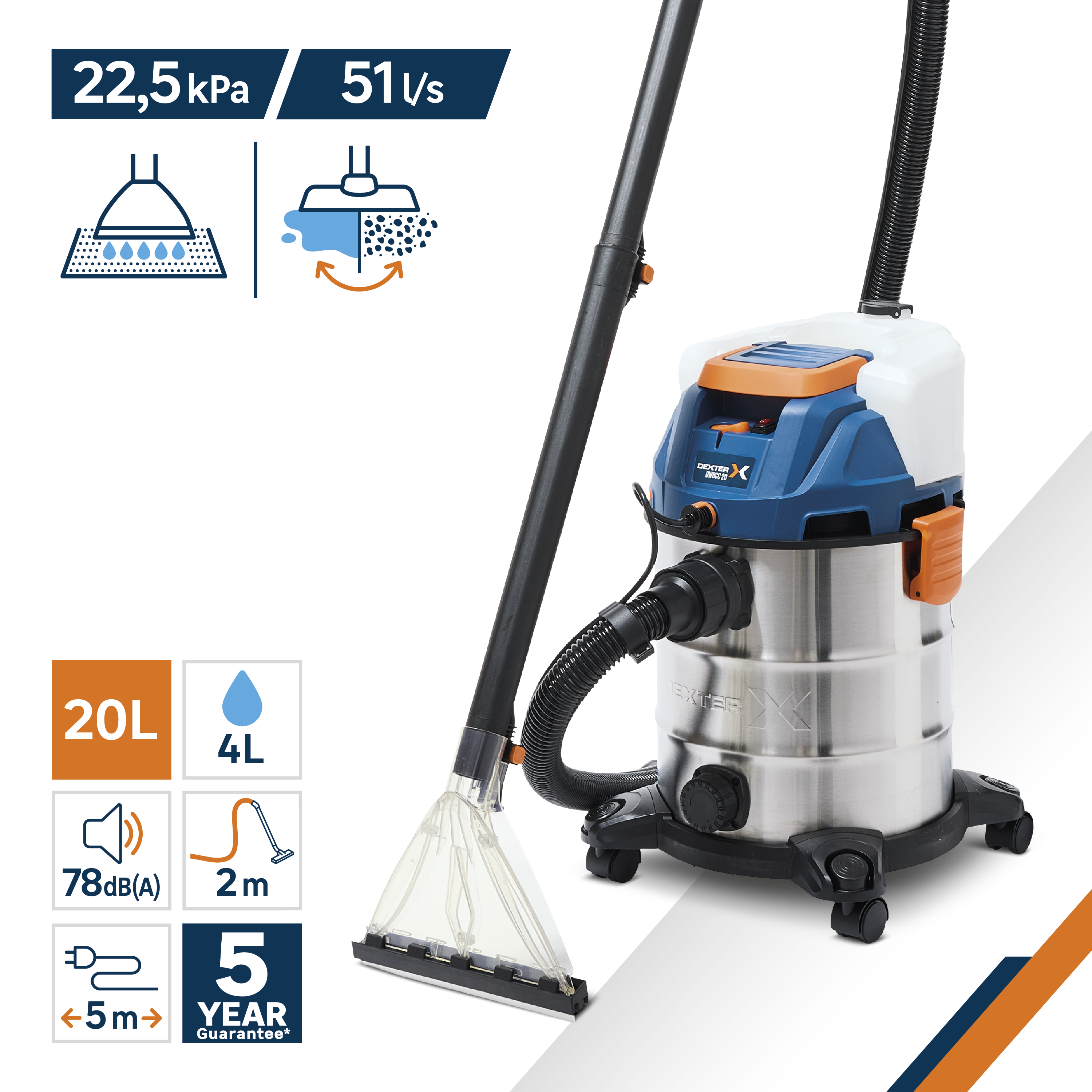 Aspirador injector/extrator 3 em 1 1600 W 20L Dexter DWDCC20 - 2