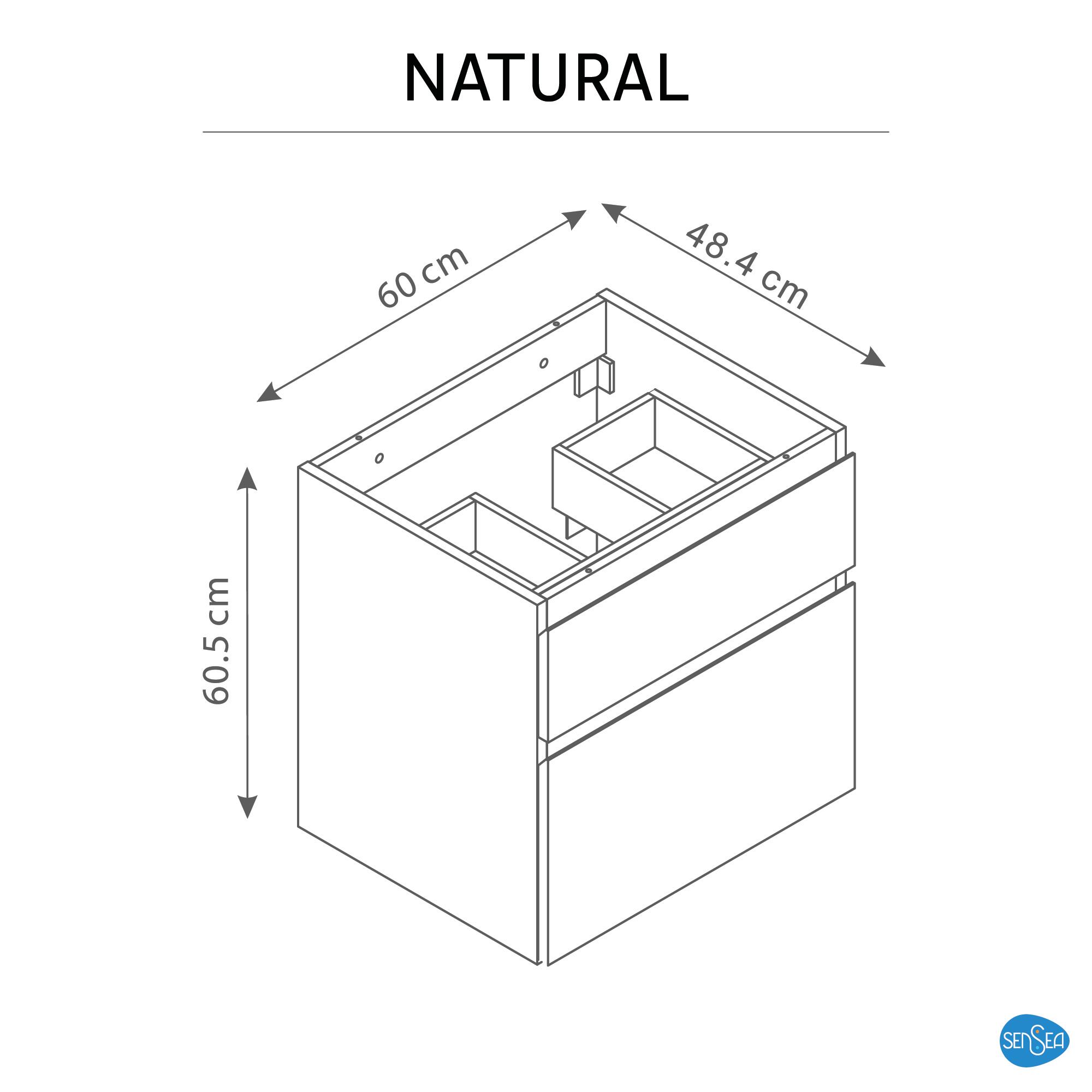 Meuble sous-vasque L.60cm x H.62.5cm x P.48cm placage chêne Natural - 7