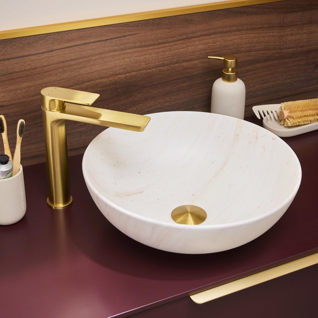 Vasque à poser céramique rond Roma H.14 x Diam.39.5 cm beige mat