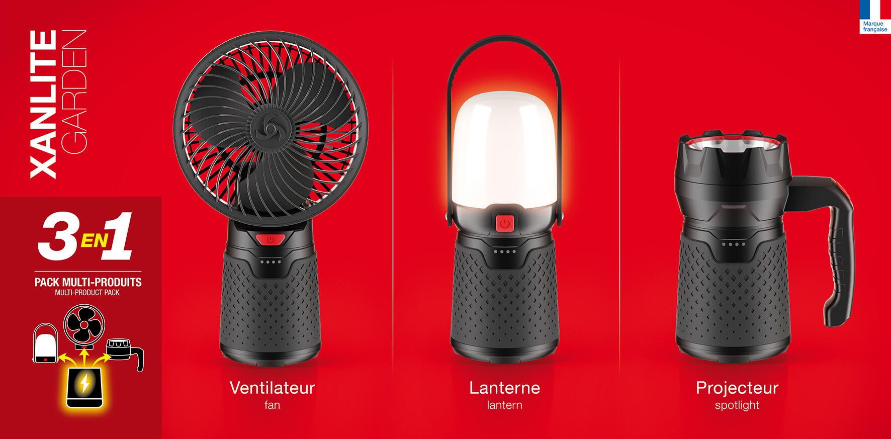 Pack 3 en 1, ventilateur, lampe torche et lanterne LED, 4000K, XANLITE - 3