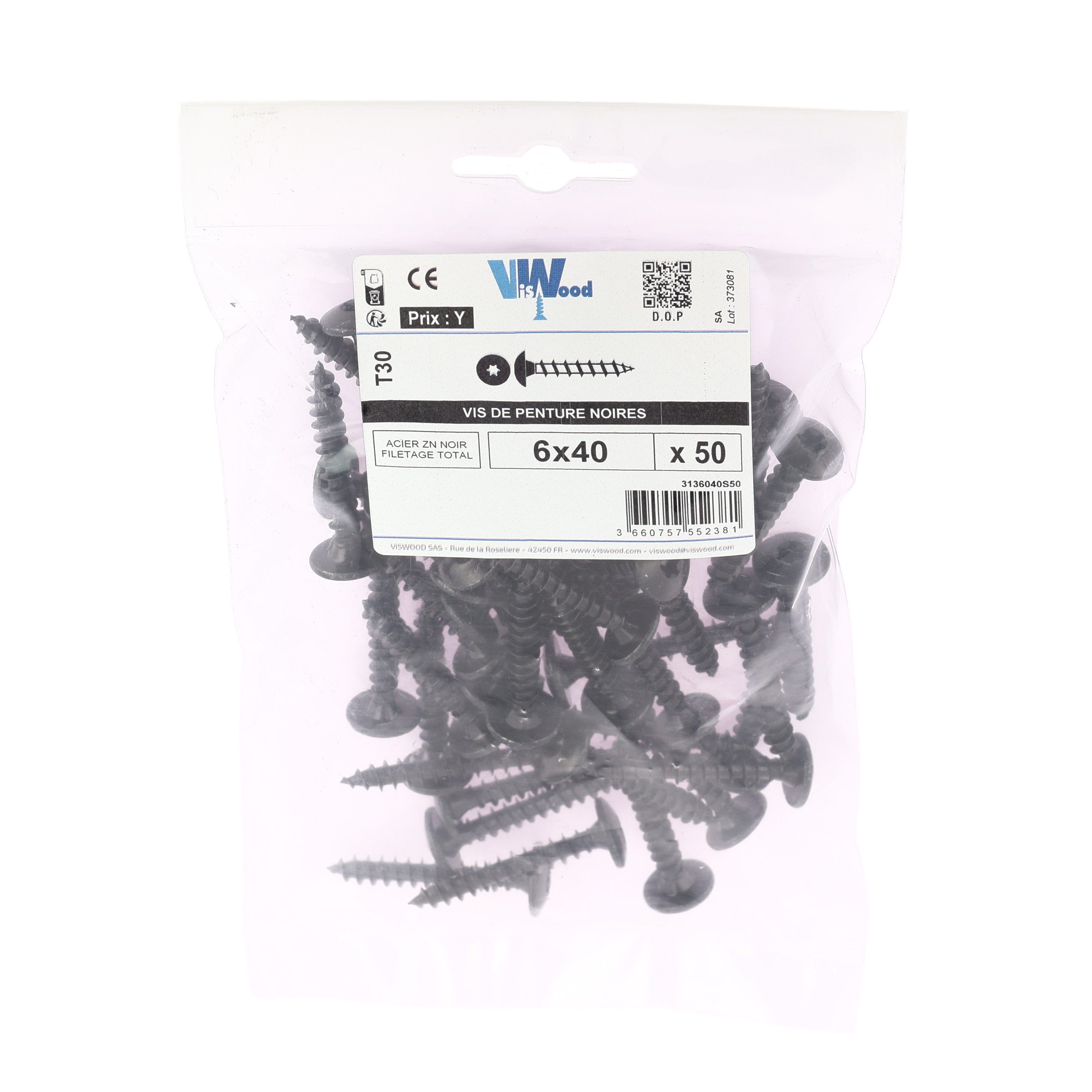 Vis penture acier zingué noir Diam. 6 x 40 mm Boîte de 50 - VISWOOD - 2