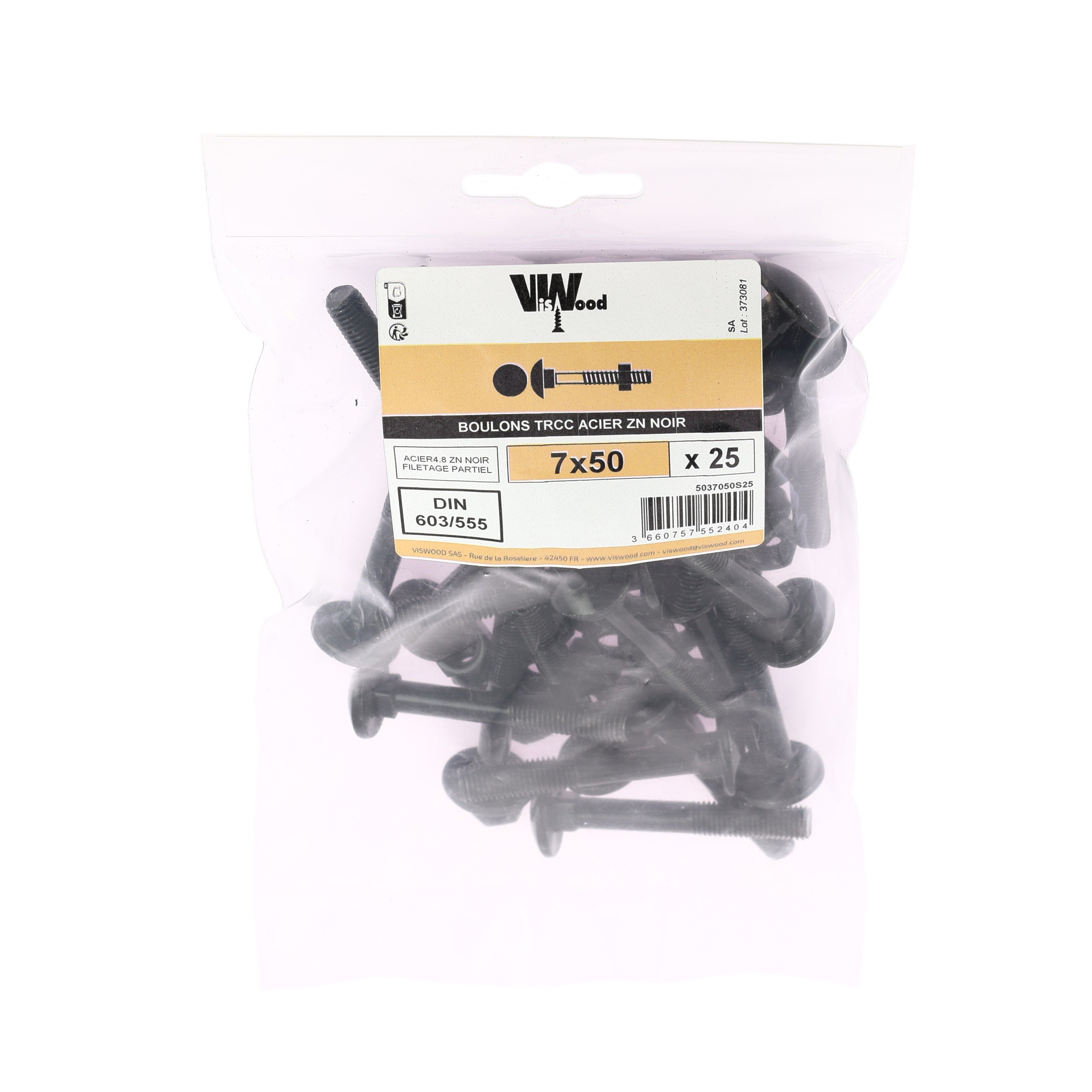 Boulon bois acier zingué Diam. 7 x 50 mm Boîte de 25 - VISWOOD - 2