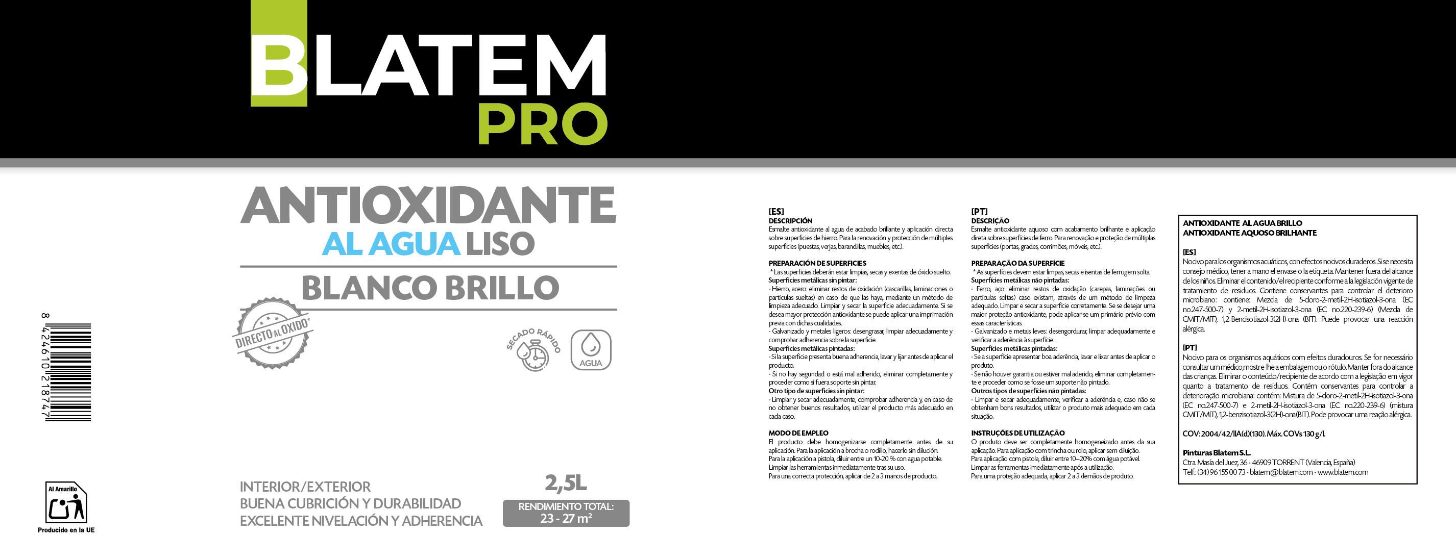 ESMALTE BRILLO ANTIOXIDANTE AL AGUA 2.5L BLANCO - 3