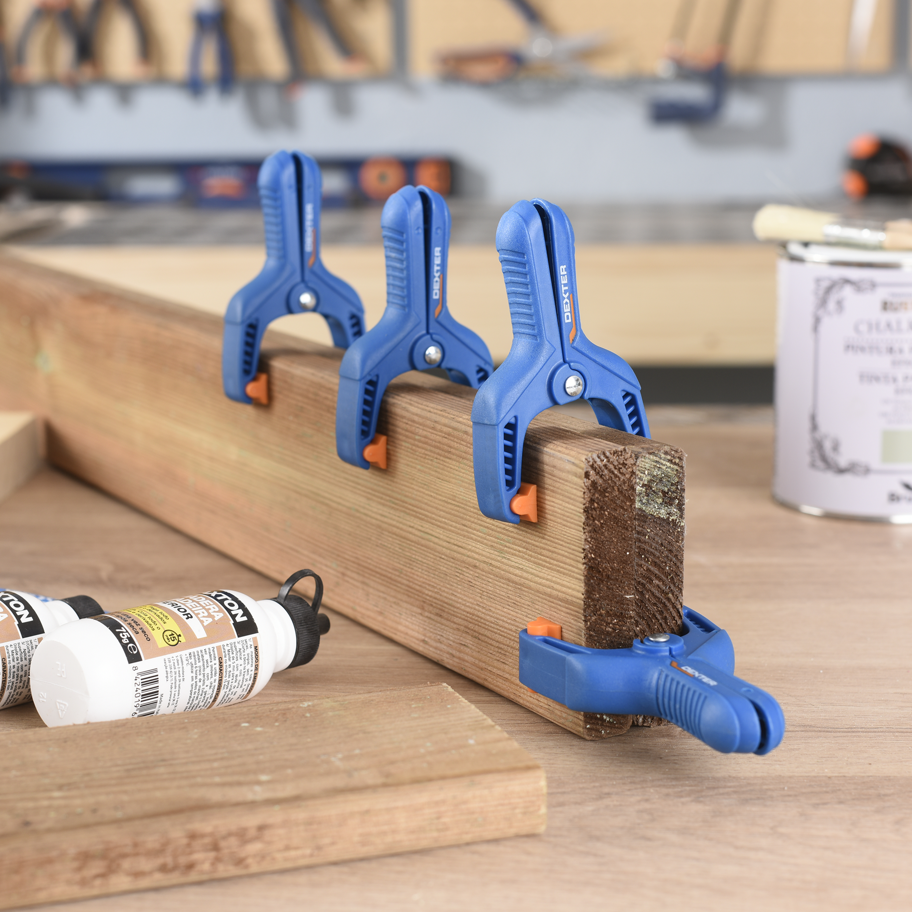 Lot de 4 pinces à ressort DEXTER, capacité de serrage maximum de 35 mm - 4