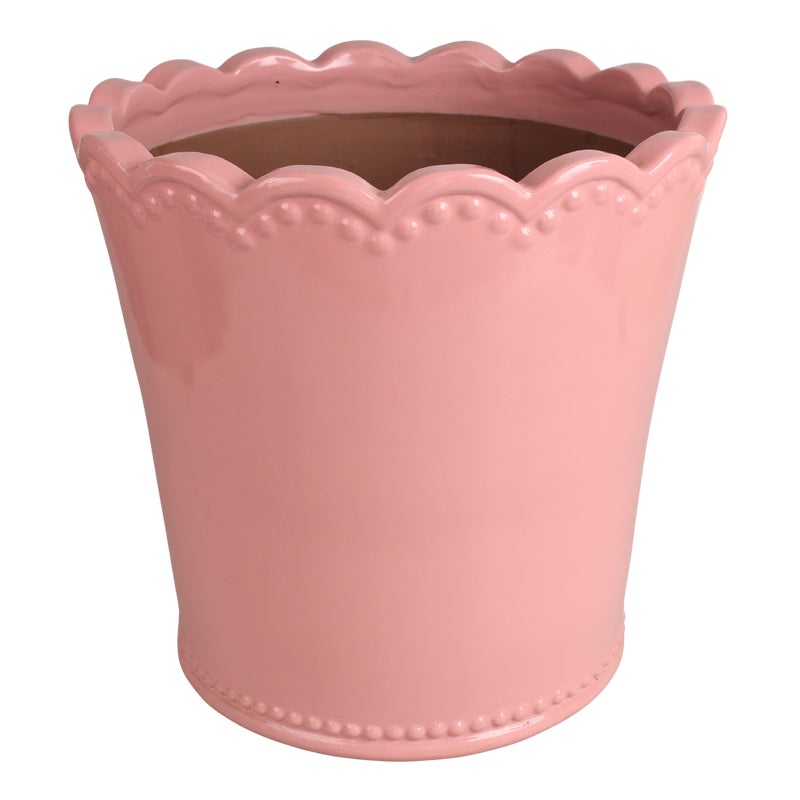 Doniczka szkliwiona z dekorem 24 cm różowy Cermax