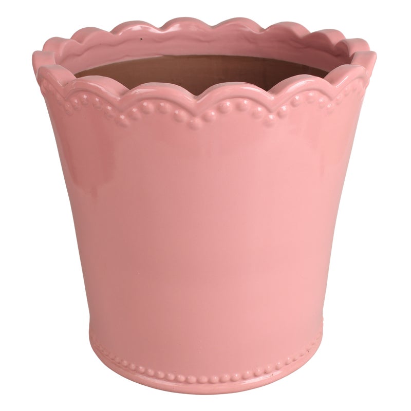 Doniczka szkliwiona z dekorem 30 cm różowy Cermax