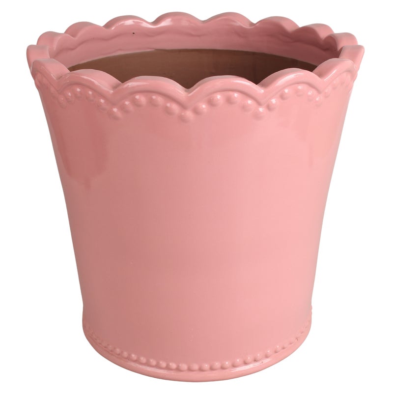 Doniczka szkliwiona z dekorem 38 cm różowy Cermax