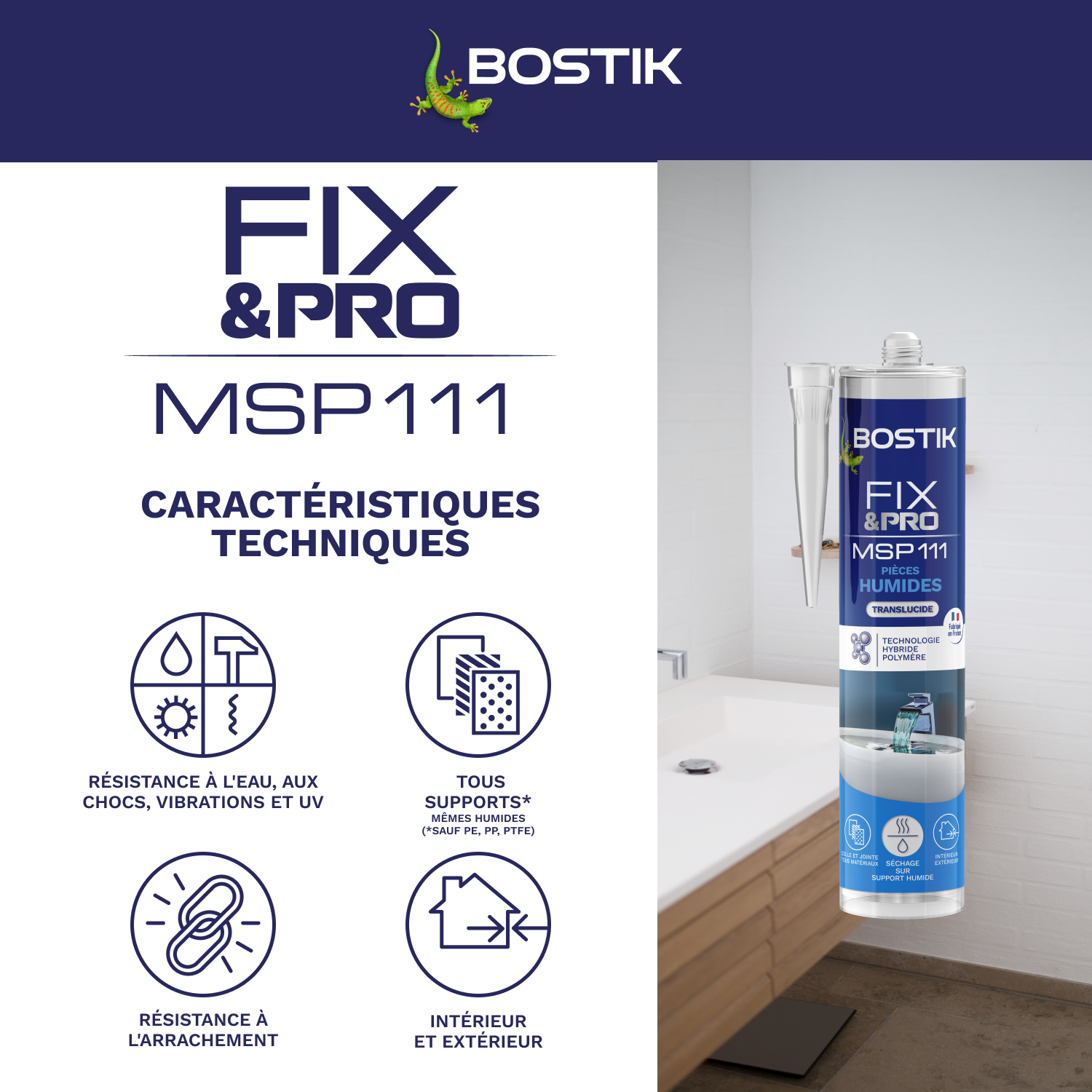 Colle fixation MS polymère pièce humide Fix&Pro msp111 BOSTIK 290ml transparent - 4