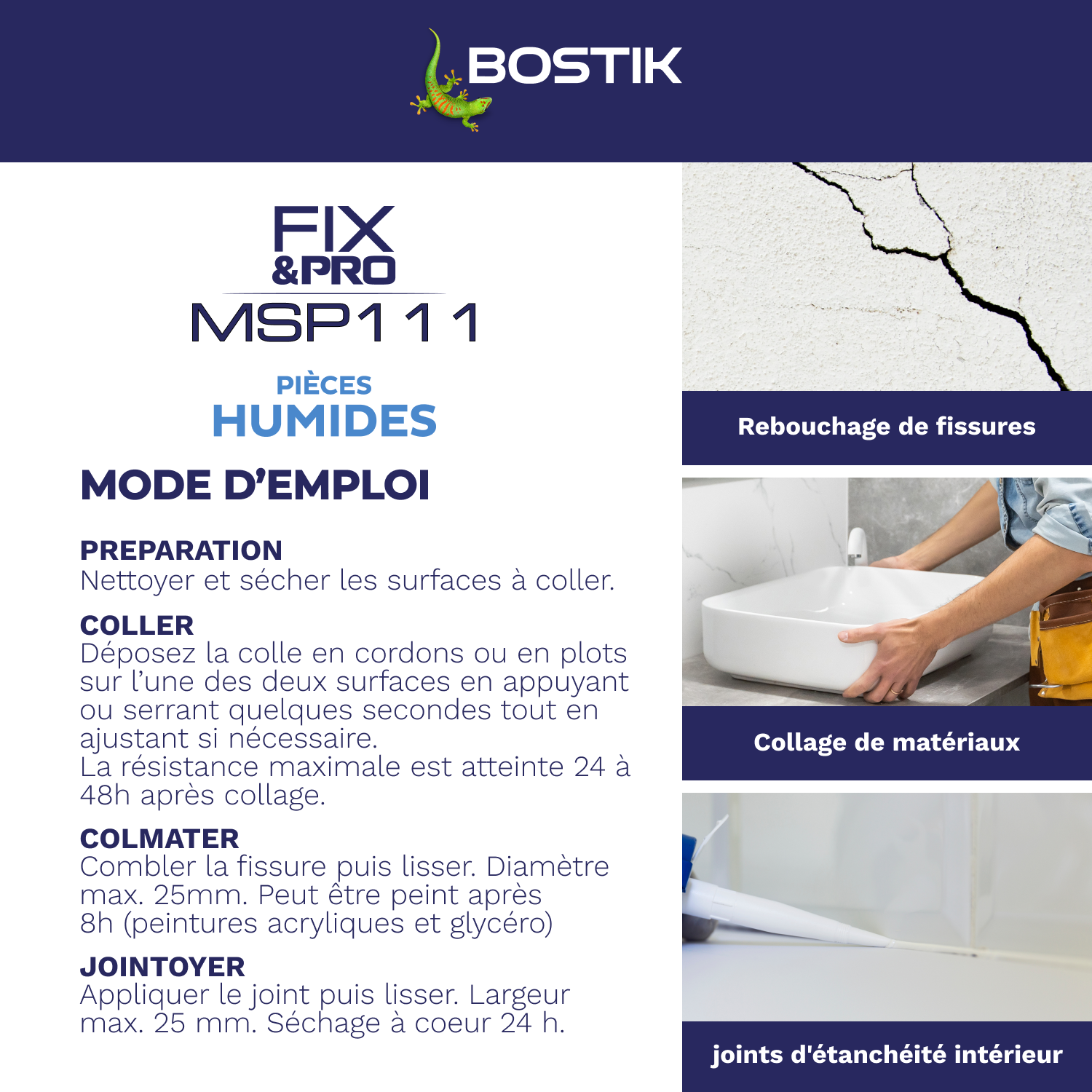 Colle fixation MS polymère pièce humide Fix&Pro msp111 BOSTIK 290ml transparent - 5