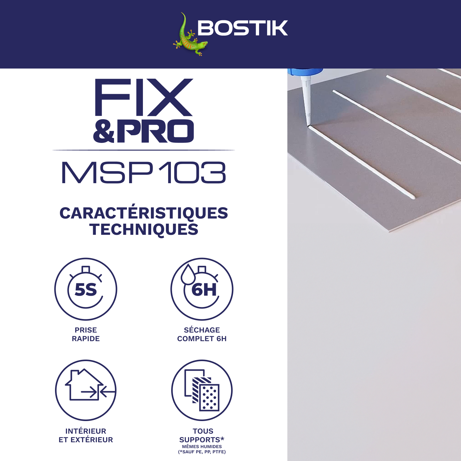 Colle de fixation gel MS polymère BOSTIK Miroirs fix&pro msp 103 blanc, 290ml - 4